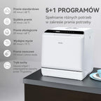 Mini zmywarka stołowa, do użytku z i bez podłączenia do wody, szerokość 43 cm, miejsce na 4 sztućce, do użytku na kempingu, 175 kWh/rok, biały