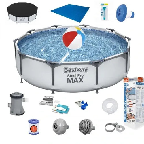 BASEN STELAŻOWY OGRODOWY OKRĄGŁY RODZINNY 366x122cm BESTWAY ZESTAW 11w1